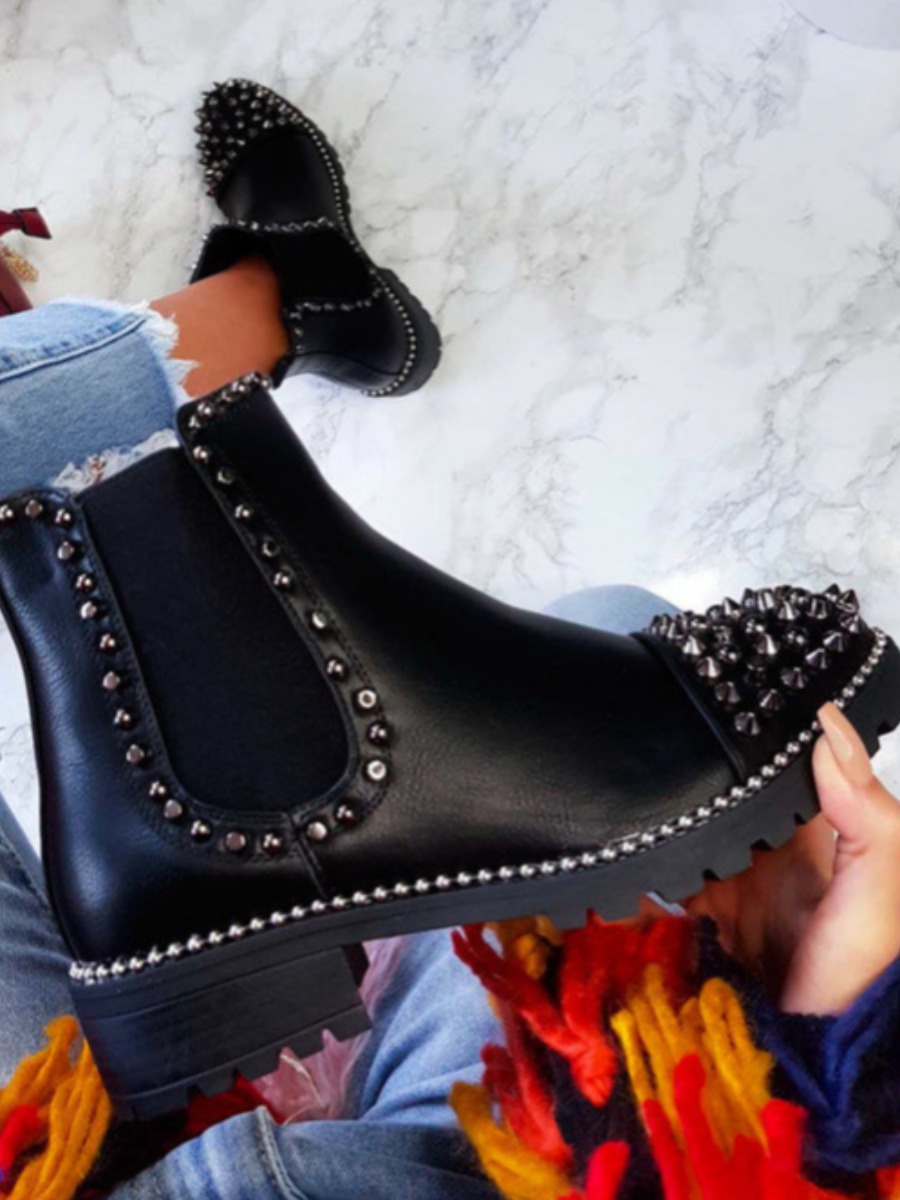

LW Rivets Patchwork Daily Booties, Black