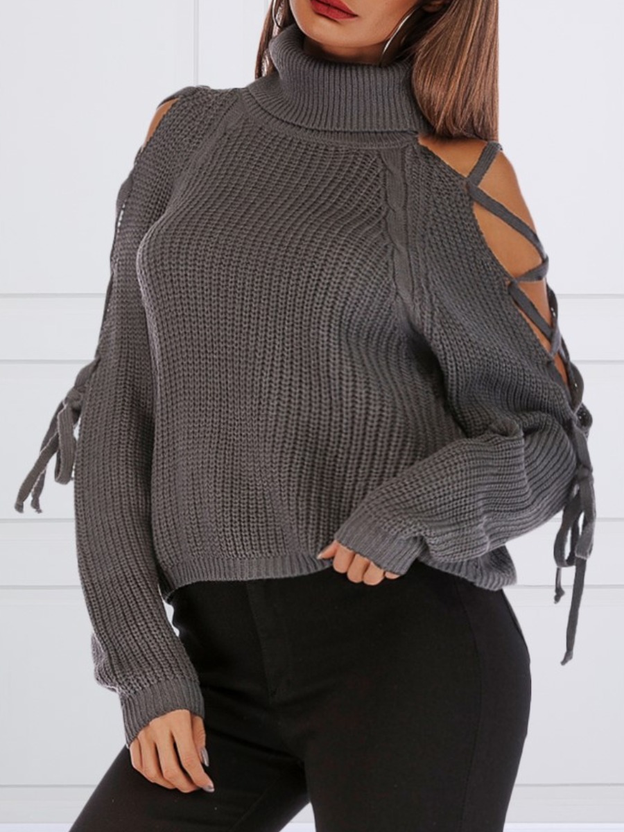 

LW SXY Bandage Hollow-out Design Sweater, Grey