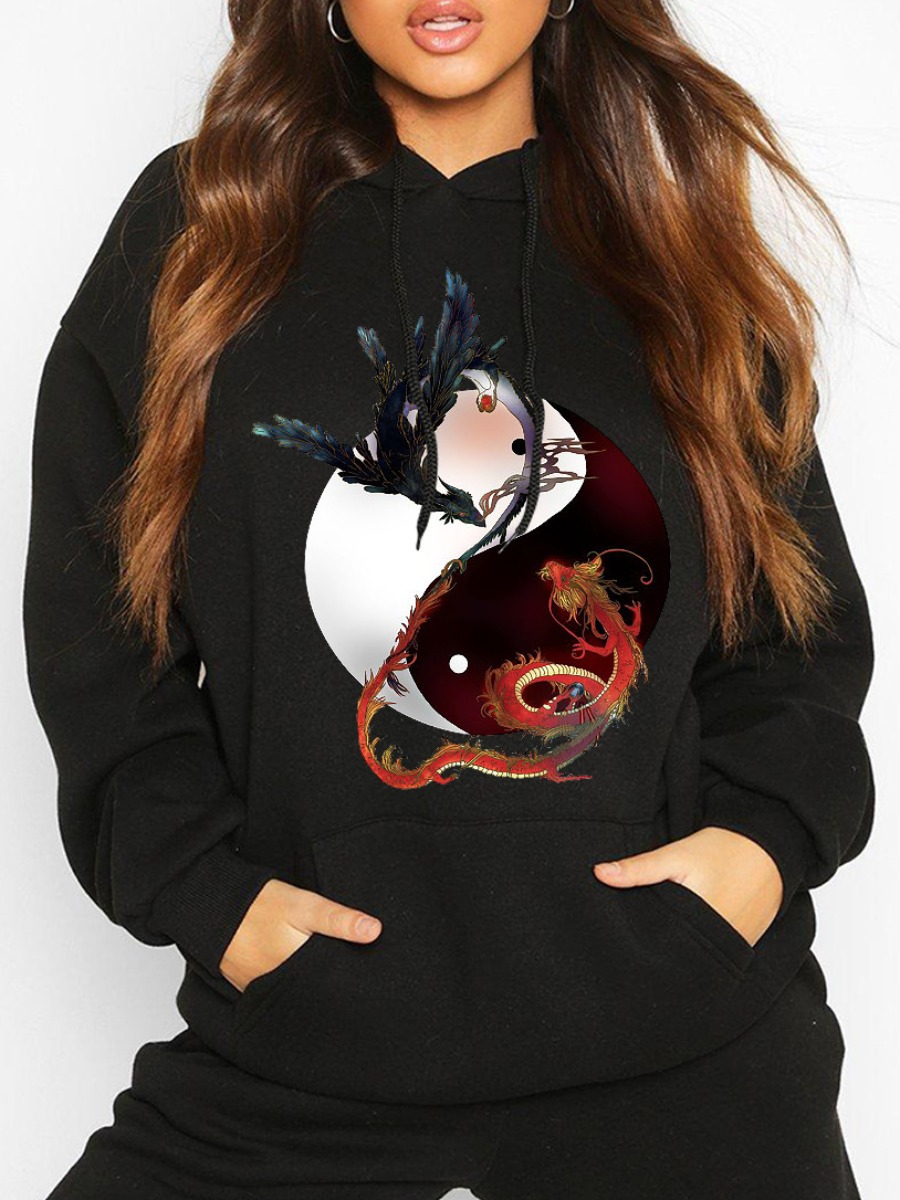 

LW Plus Size Pocket Design Animal Print Hoodie, Black