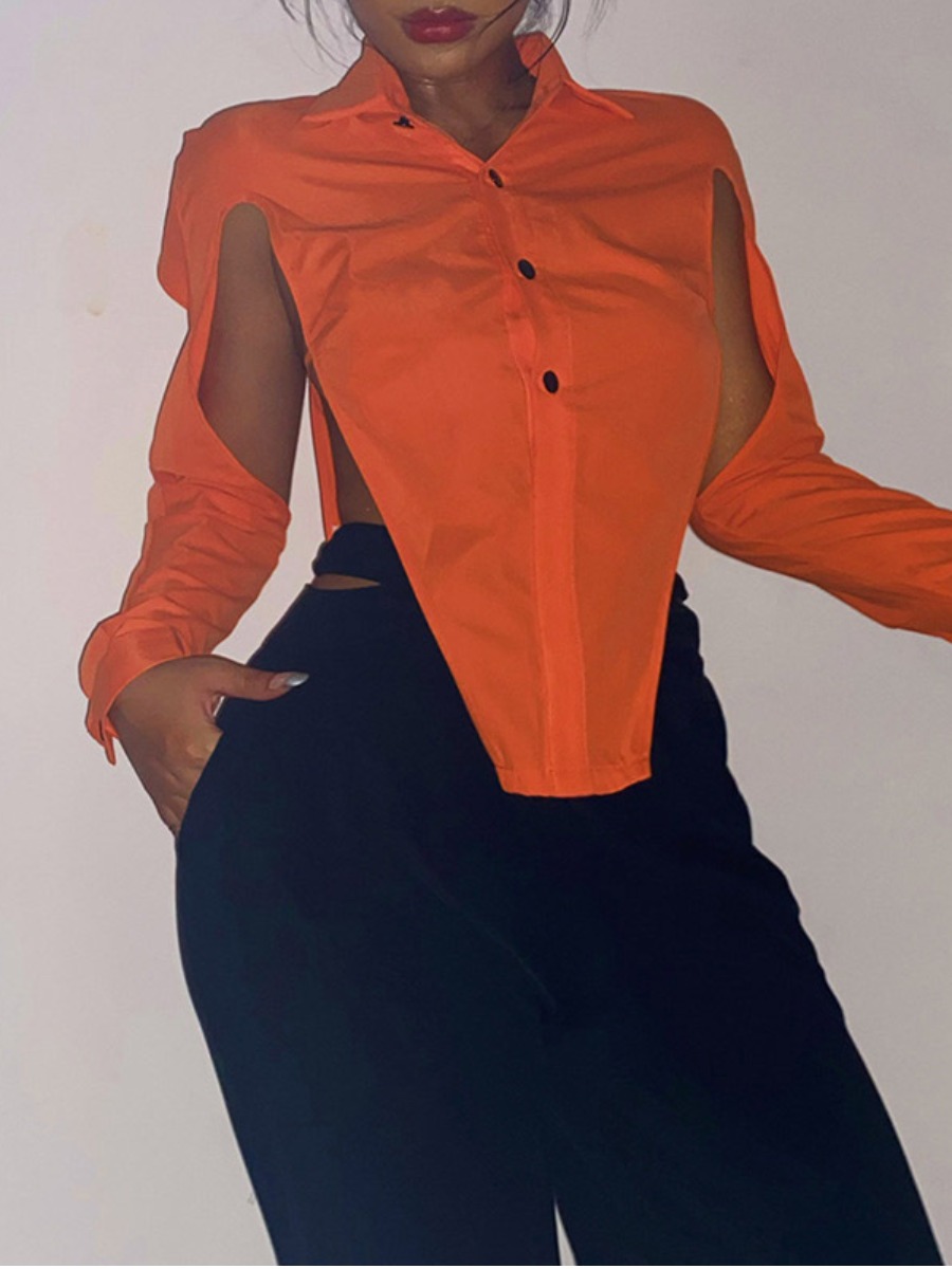 

LW Asymmetrical Cut Out Loose Blouse, Orange