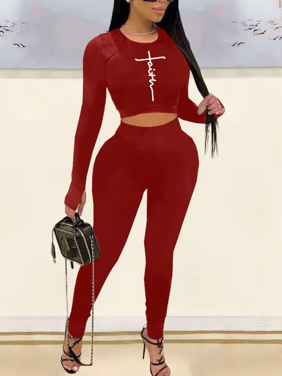

LW Faith Drawing Crop Skinny Pants Set, Red