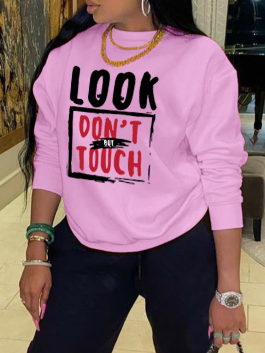 

LW Letter Print Loose Sweatshirt, Pink