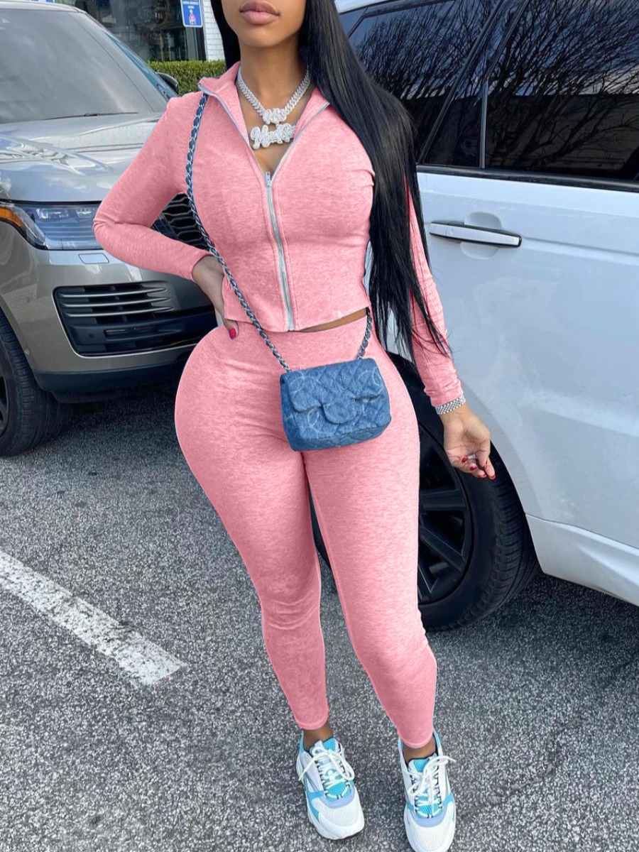 

LW BASICS Cotton Solid Skinny Tracksuit Set, Pink