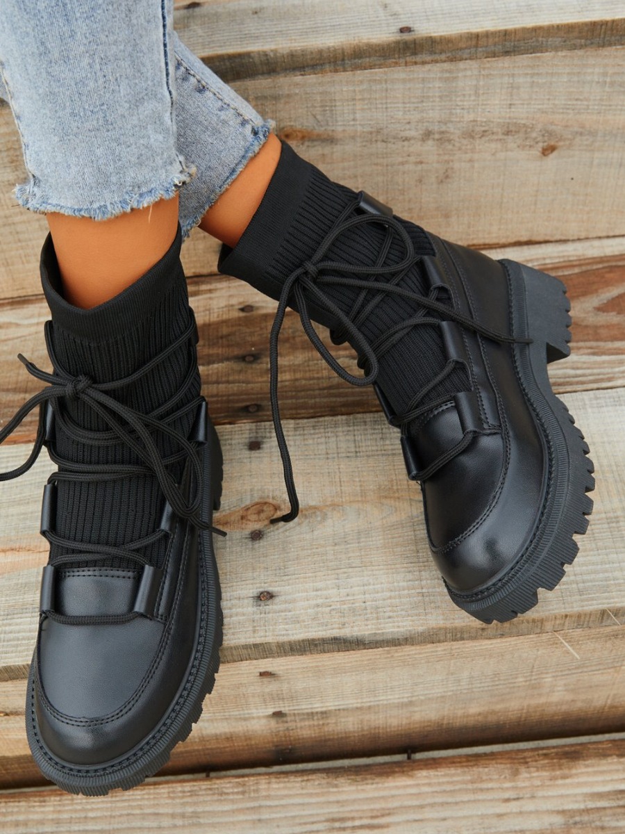 

LW Lace Up Holloow Out Boots, Black
