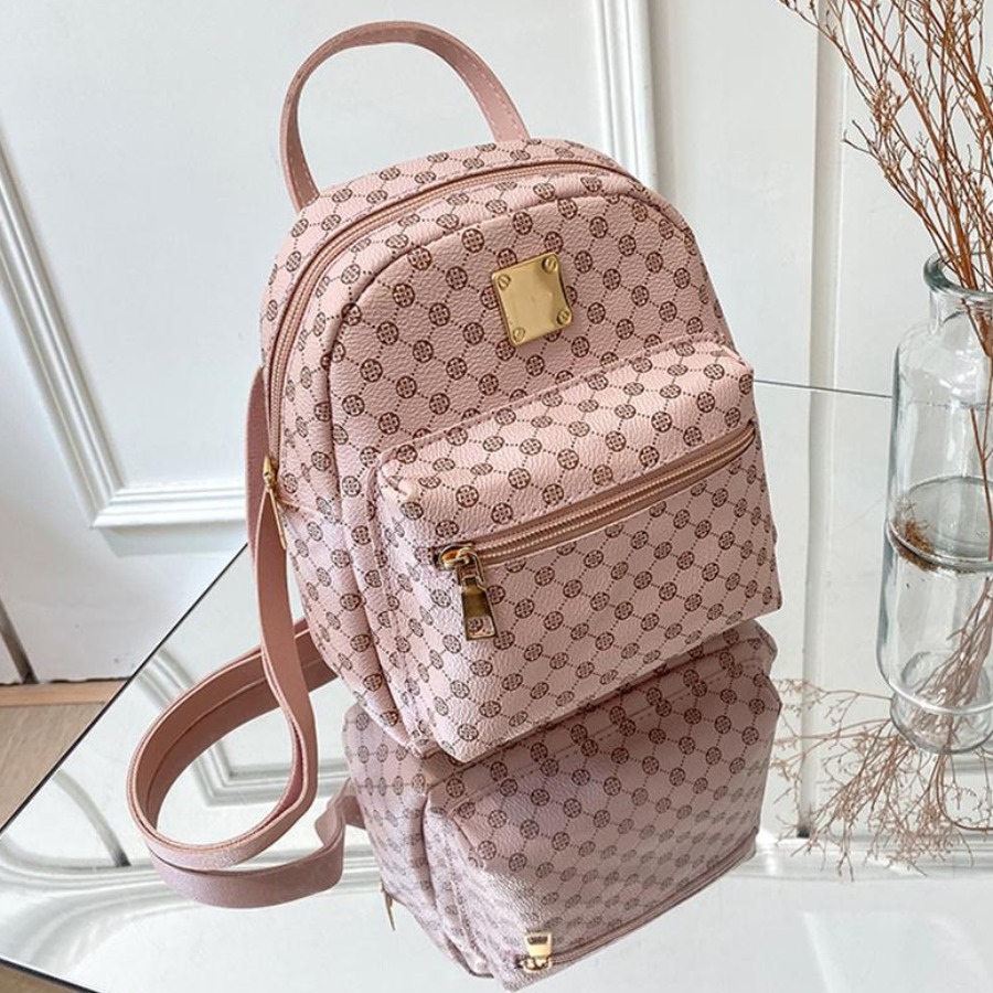 

LW PU Zipper Design Print Backpacks, Pink2