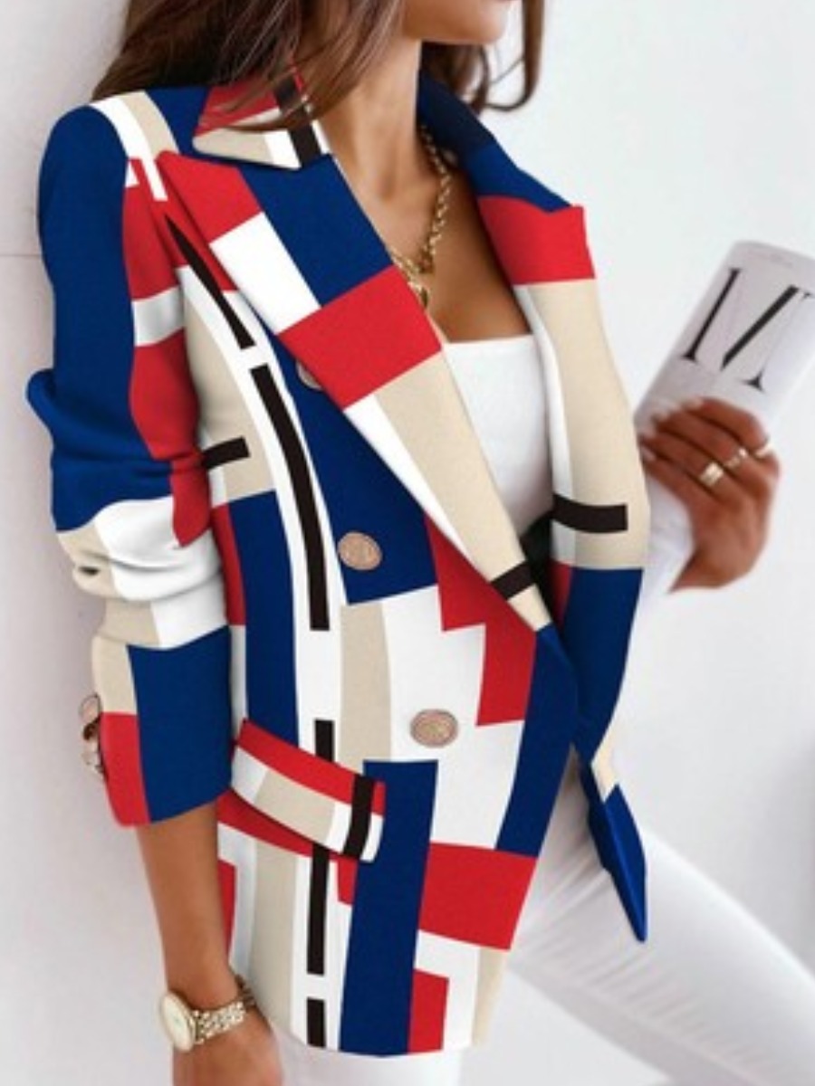

LW Button Decor Patchwork Blazer, Multicolor lattices