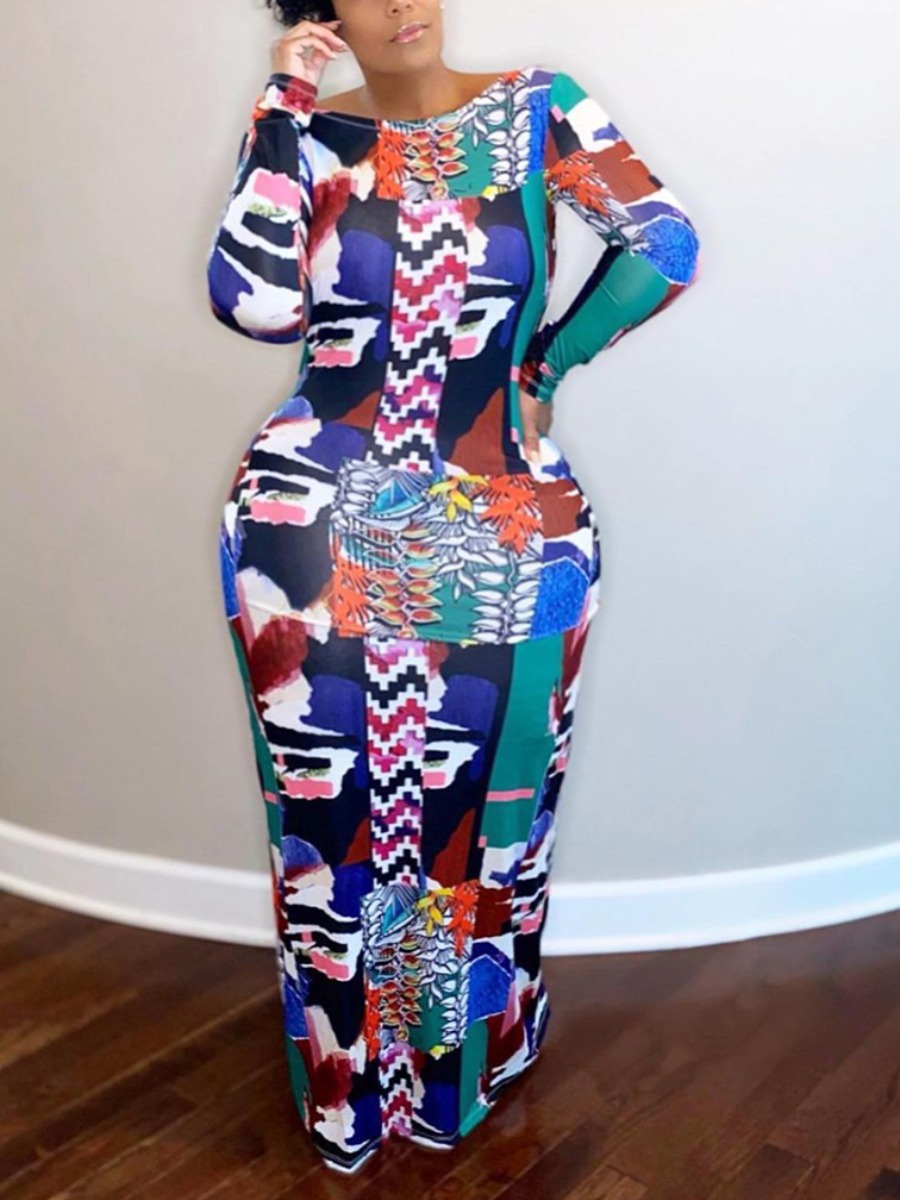 

LW SXY Plus Size Backless Bandage Design Bodycon Dress, Blue
