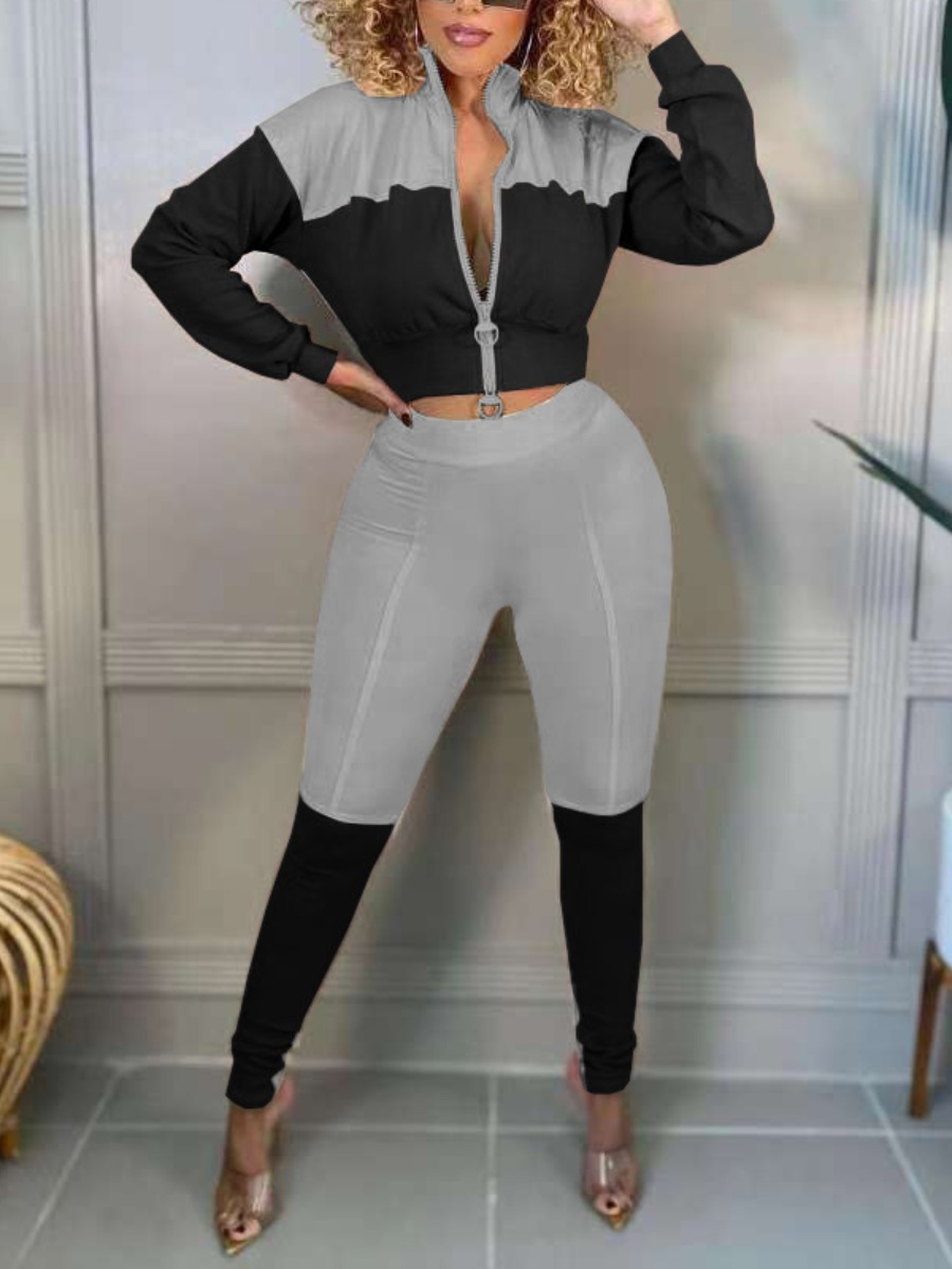 LW Cotton Sweat Patchwork Zipper Design Tracksuit 