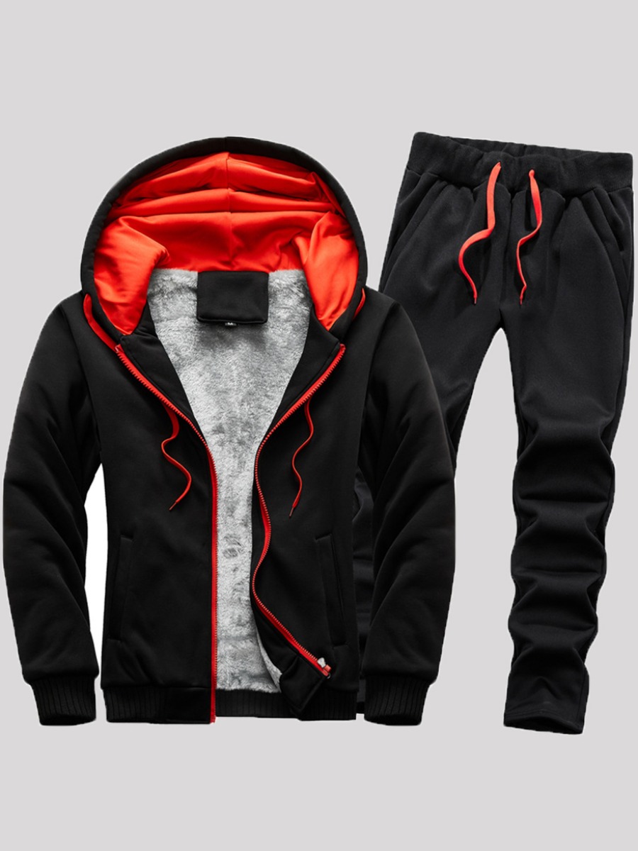 

LW Men Drawstring Zip Up Pants Set, Black