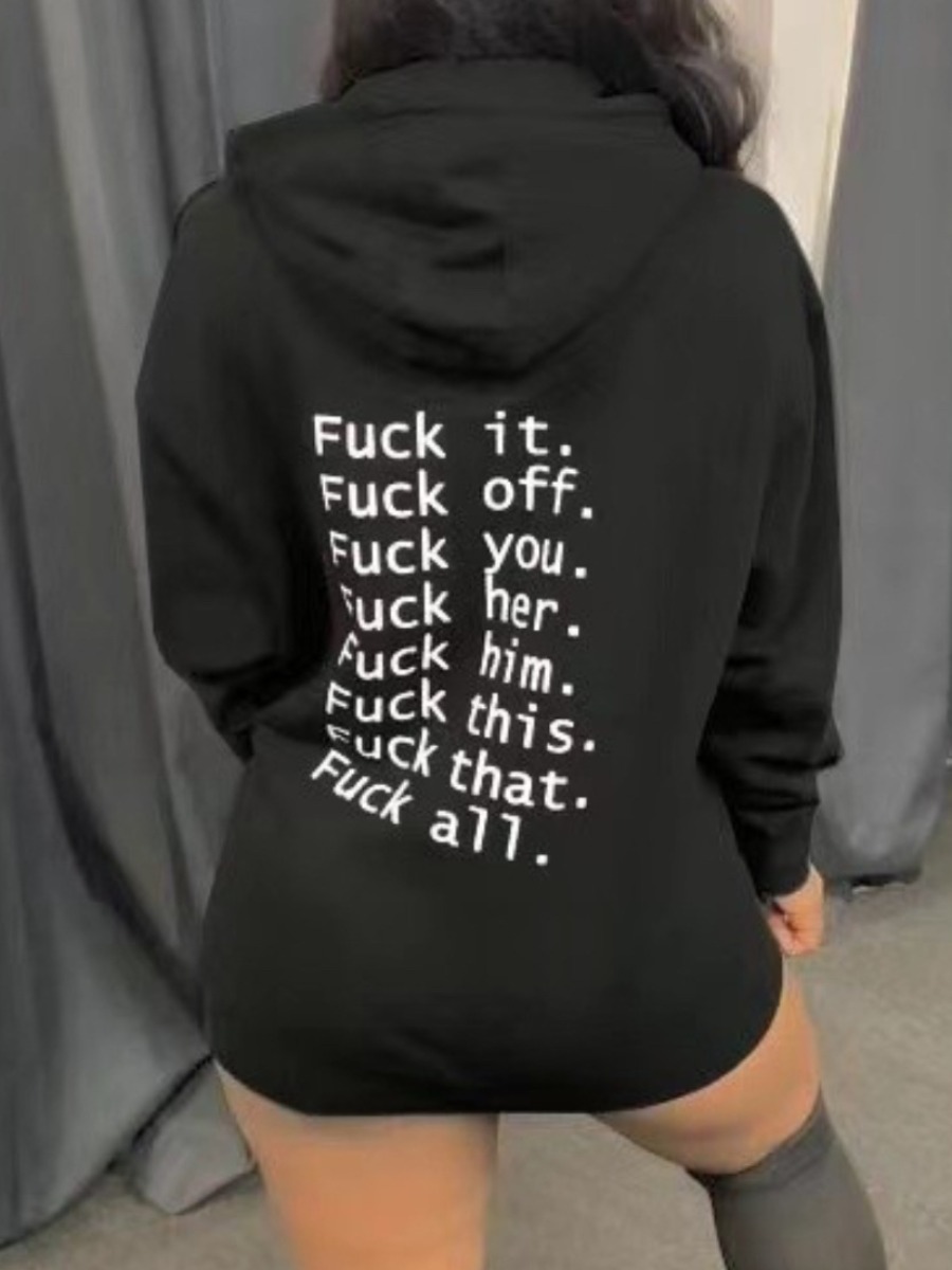 

LW Letter Print Back Pullover Hoodie, Black