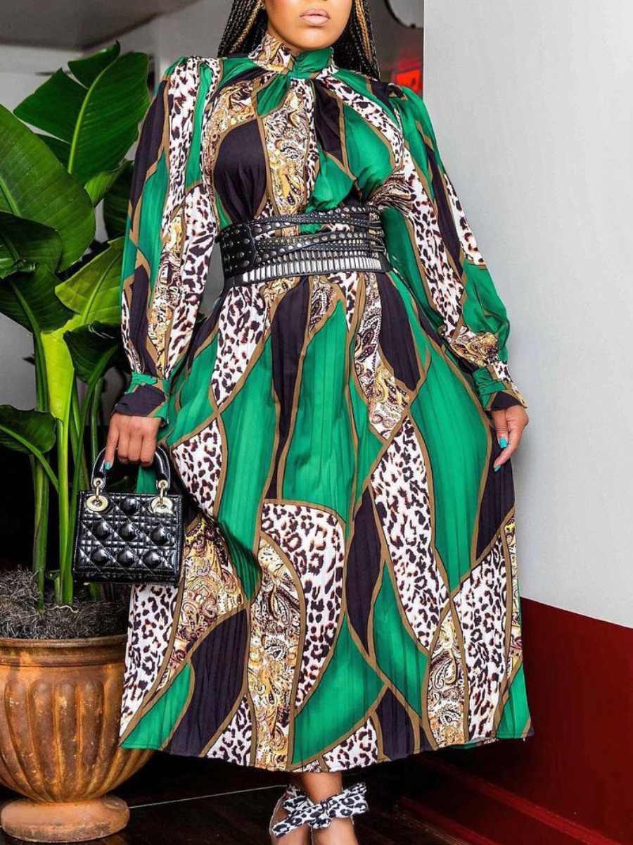 

LW Animal Leopard Panel Belted Dress, Green