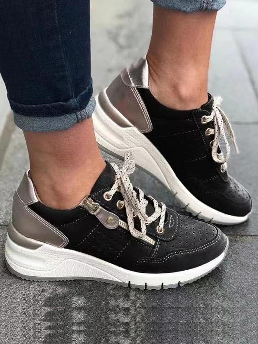 

LW Lace Up Patchwork Side Zipper Sneakers, Black