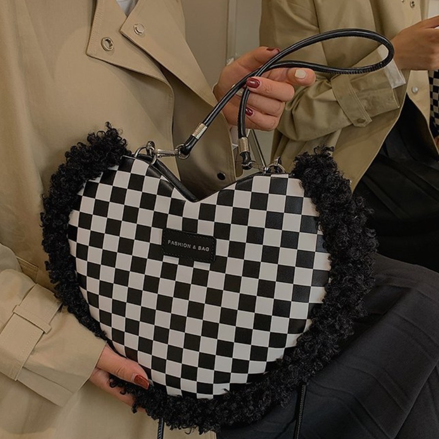 

LW Patchwork Plaid Print Crossbody Bags, Black & white tartan