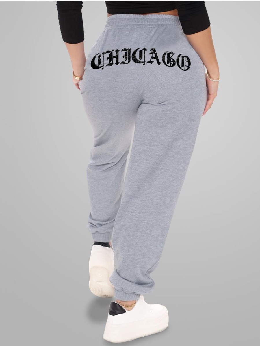 

LW High Waist Letter Print Loose Sweatpants, Grey
