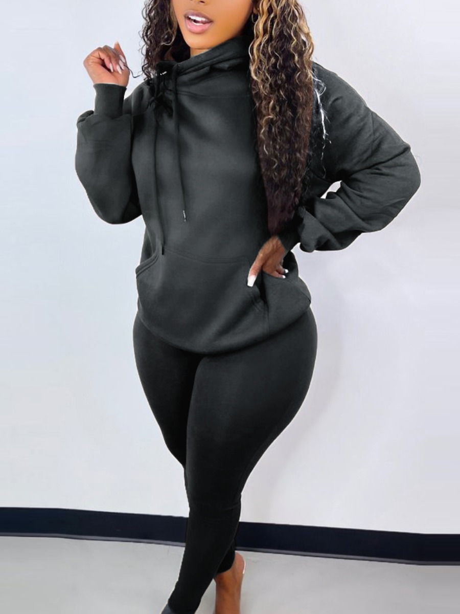 

LW BASICS Hooded Collar Oversized Tracksuit Set, Dark grey