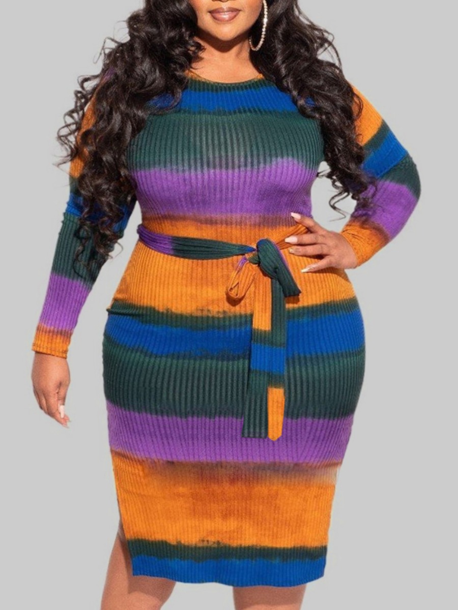 LW Plus Size Rib-Knit Striped Bodycon Dress