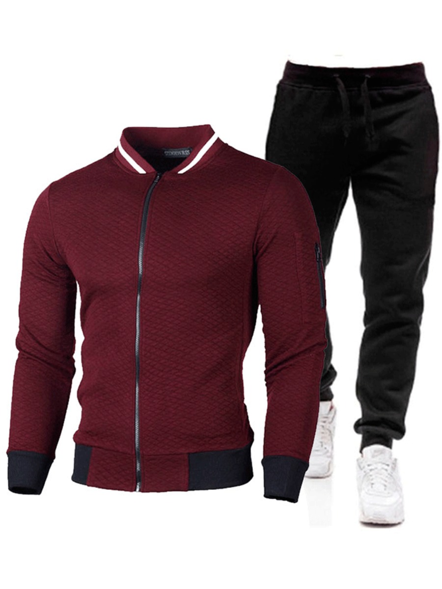 

LW Men Striped Drawstring Tracksuit Set, Wine red