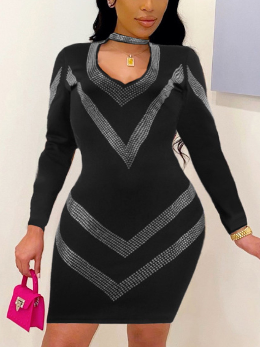 

LW Sequin Solid Bodycon Prom Dress, Black