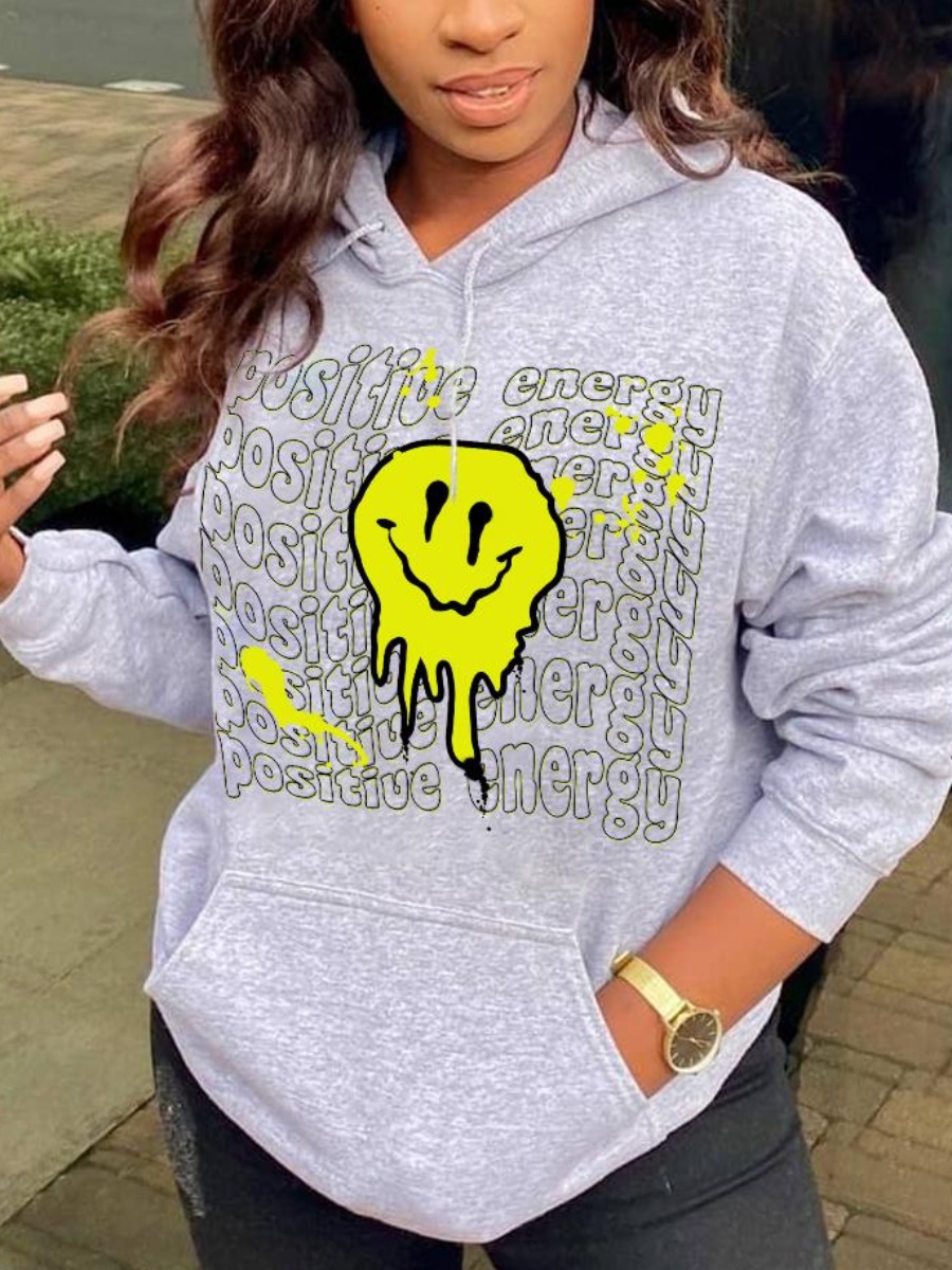 

LW Letter Print Pocket Design Hoodie, Grey
