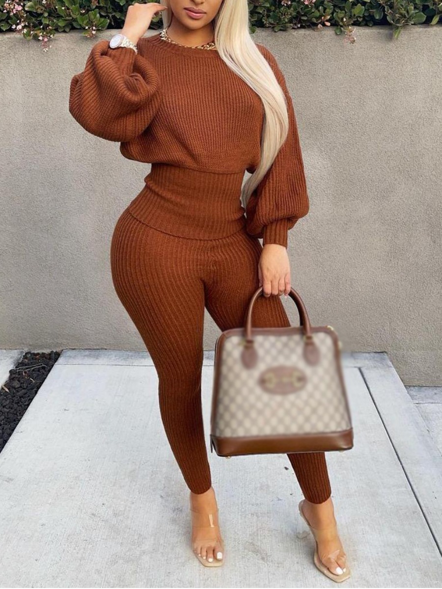LW Rib Knit Regular Fit Pants Set