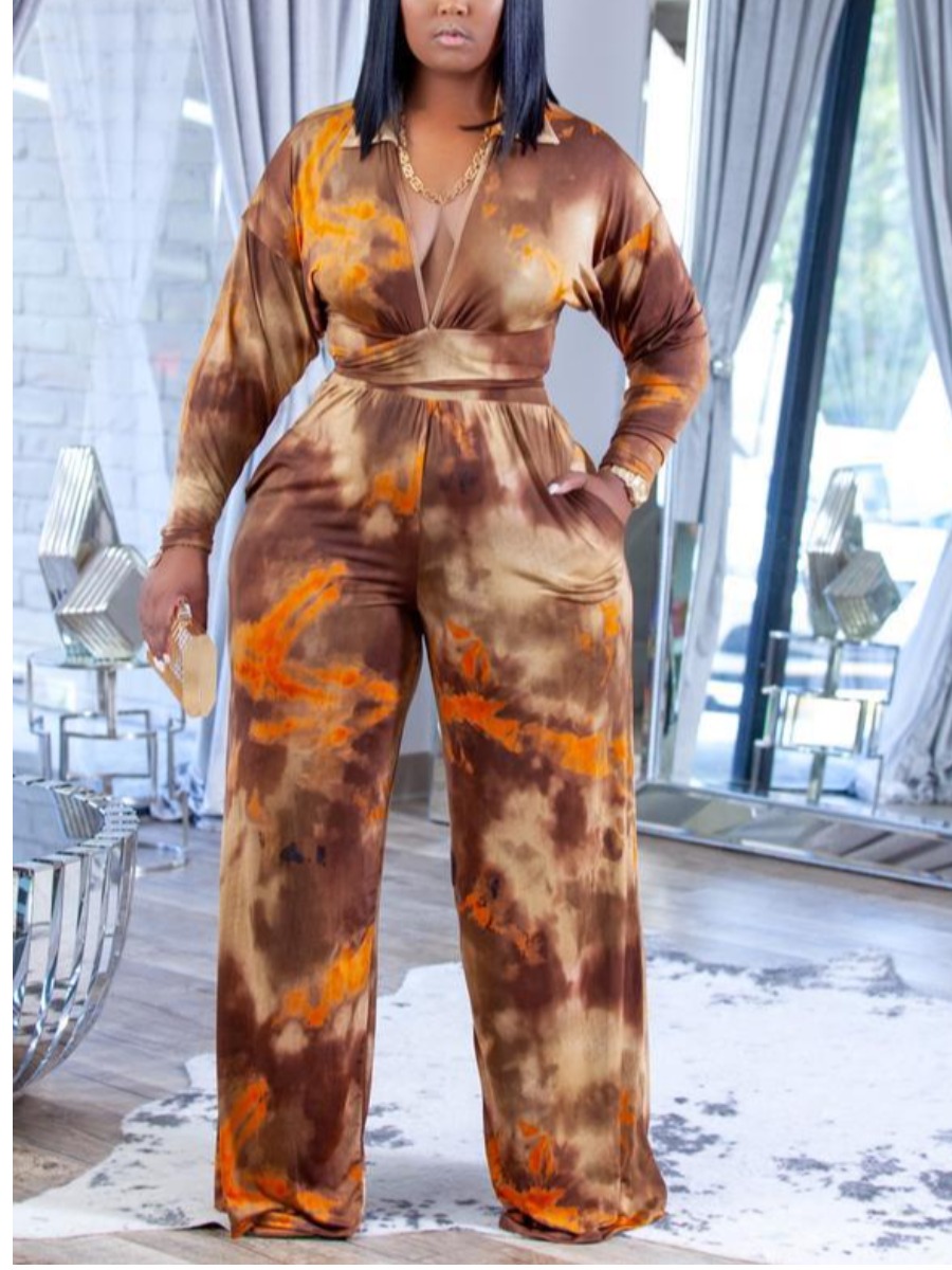 

LW Pocket Design Tie Dye Wide Leg Pants Set, Multi