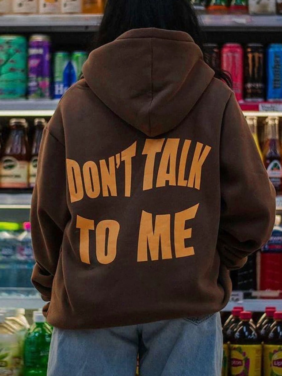 LW Hooded Collar Letter Print Oversized Hoodie