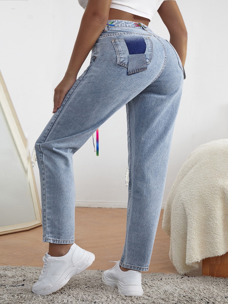 

LW Plus Size Cut Out Patchwork Jeans, Baby blue