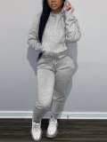 LW BASICS Kangaroo Pocket Drawstring Tracksuit Set