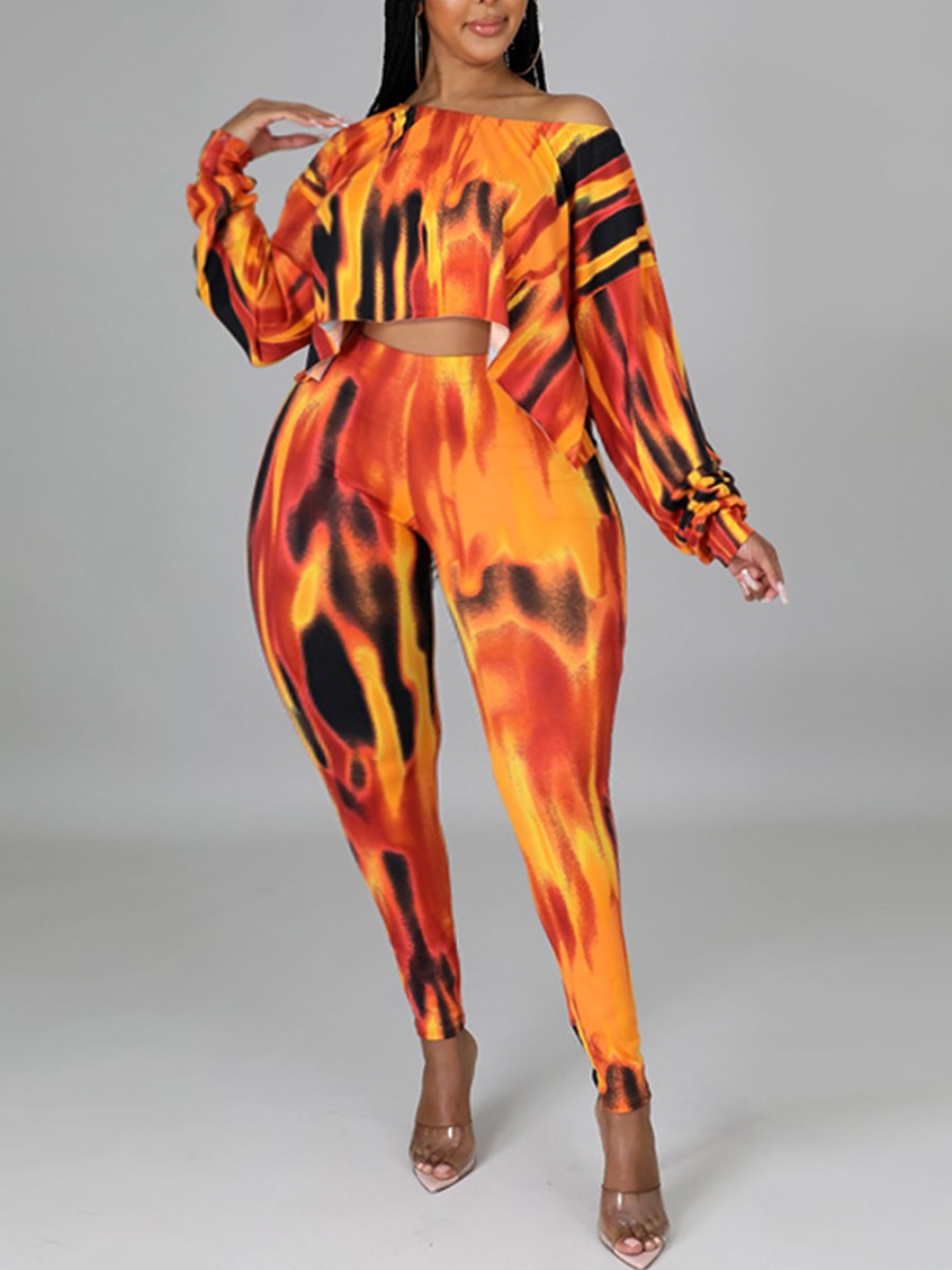 

LW Plus Size Tie Dye Patchwork Skinny Pants Set, Croci