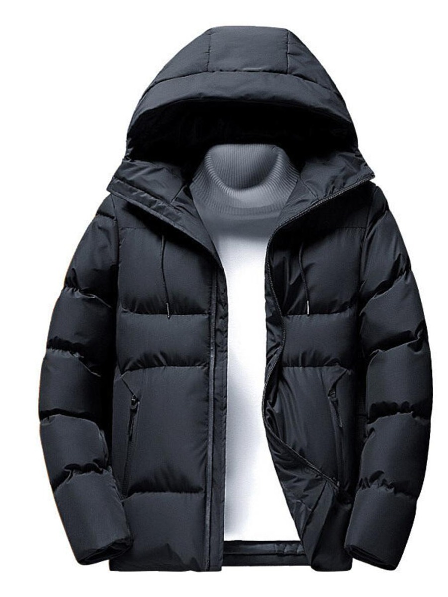 

LW BASICS Men Hooded Collar Cotton-padded Jacket, Black