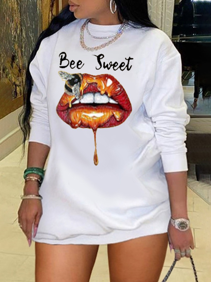 

LW Plus Size Lip Letter Print Sweat Dress, Pure white