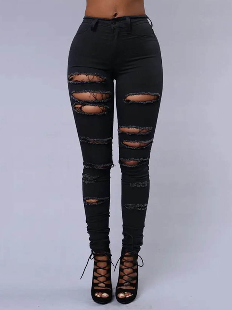 

LW High Waist High Stretchy Ripped Skinny Jeans, Black