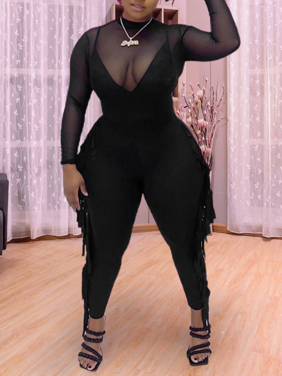 

LW SXY See-through Tassel Design Jumpsuit, Black