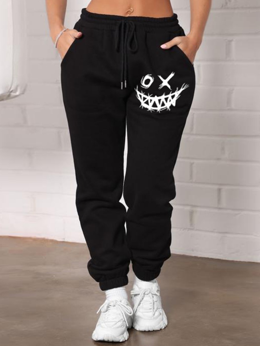 

LW Plus Size Drawstring Pocket Design Pants, Black