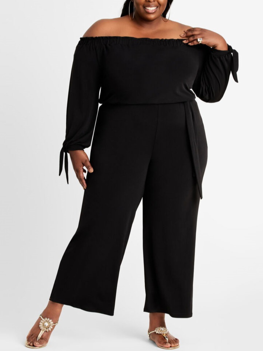 

LW Plus Size Off The Shoulder Bandage Design Jumpsuit, Black