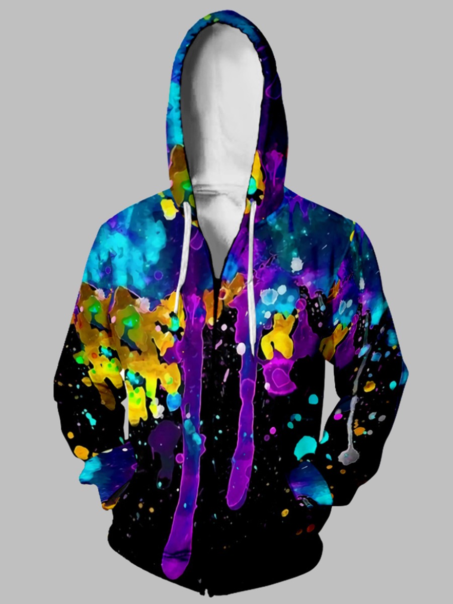 

LW Men Ink Splash Pocket Design Hoodie, Multi
