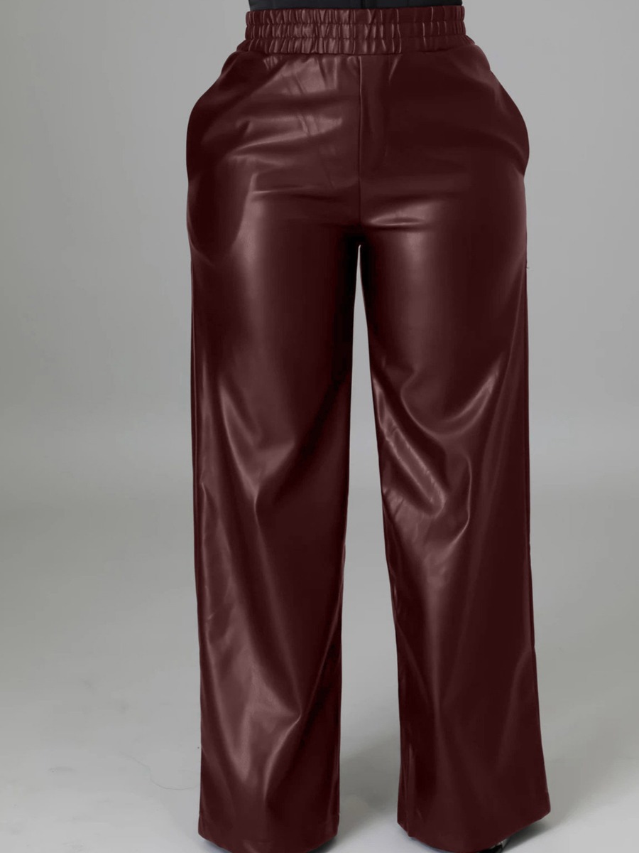 

LW Wide Leg Leather Pants, Wine red