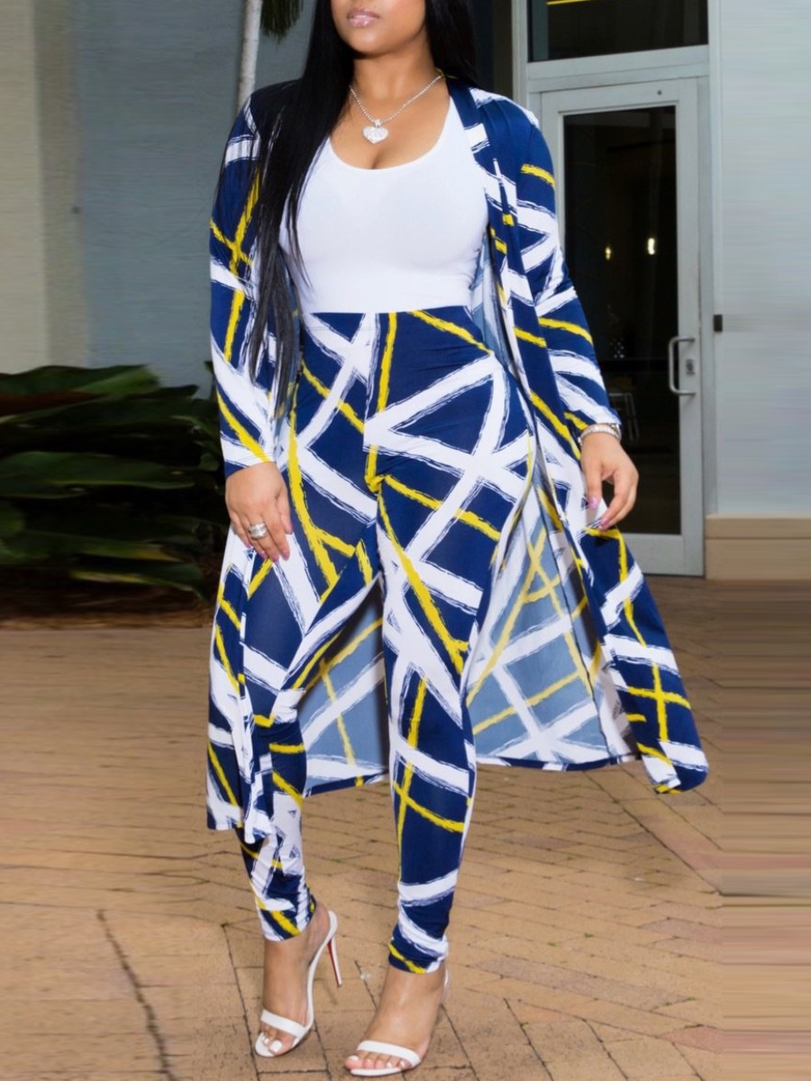 LW Striped Open Front Skinny Pants Set (Without Ta