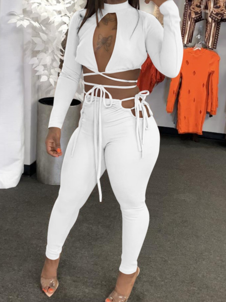 

LW SXY Criss Cross Bandage Design Pants Set, White