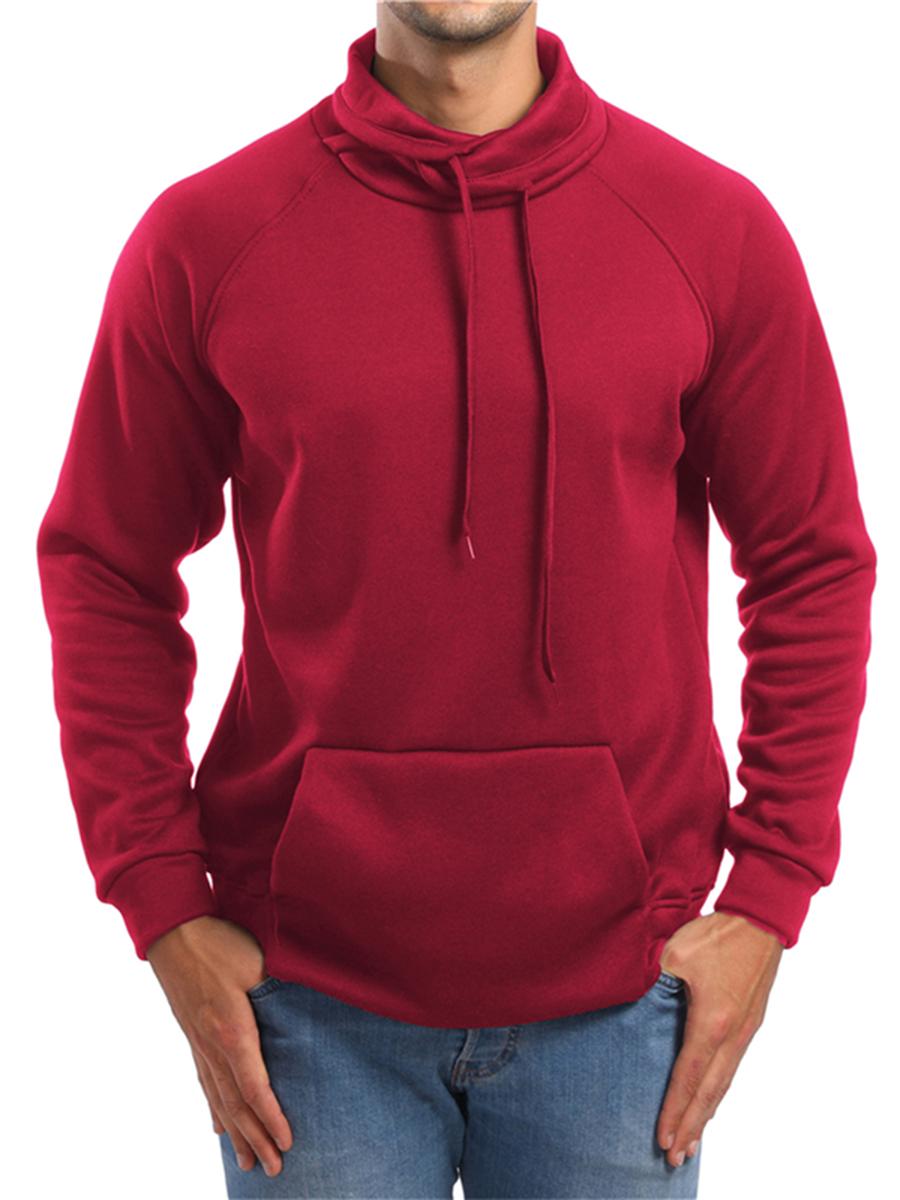 

LW BASICS Men Turtleneck Kangaroo Pocket Sweatshirt, Red