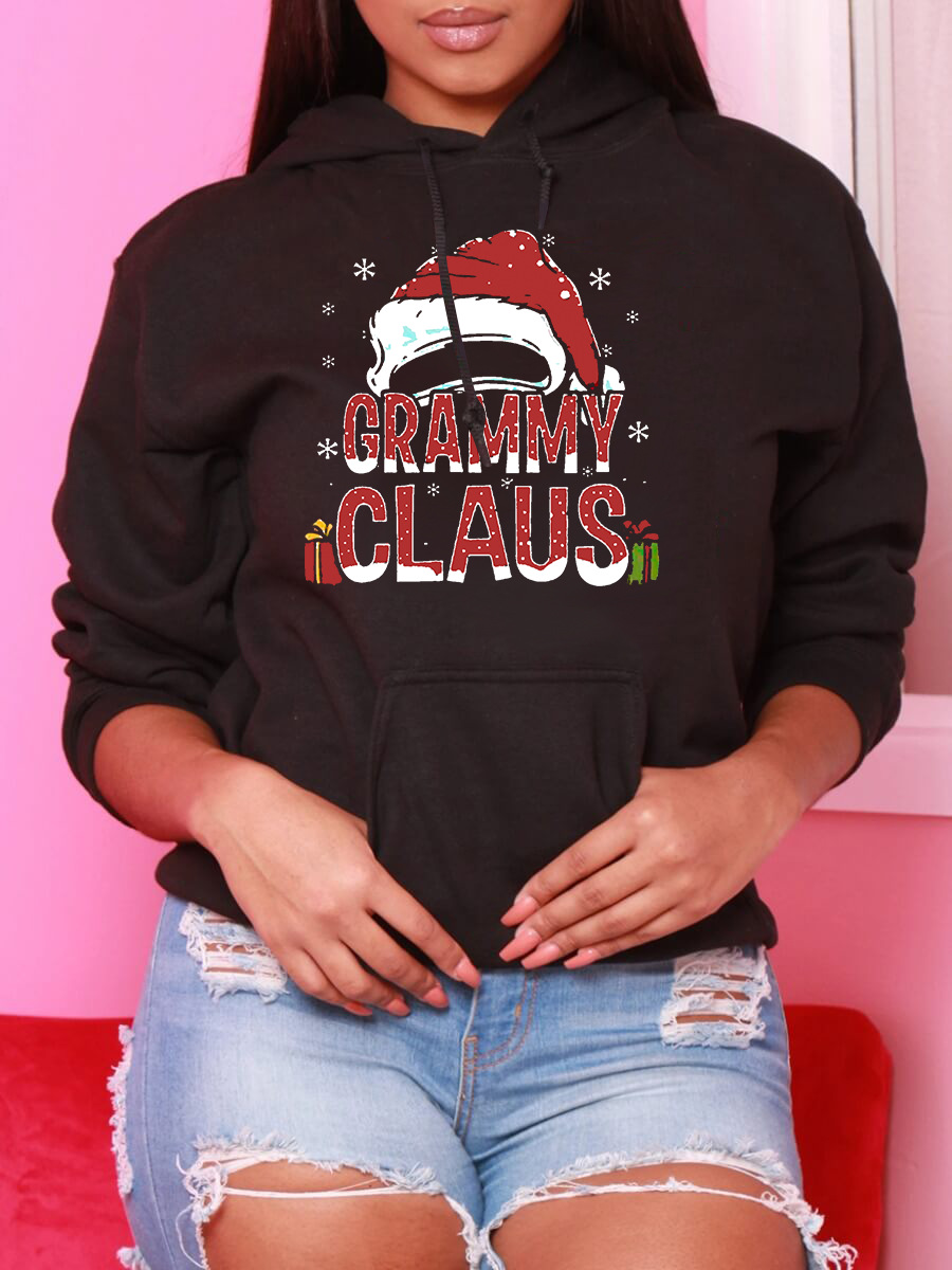 

LW Christmas Day Letter Print Hoodie, Black