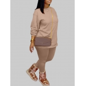 LW BASICS Plus Size Round Neck Elastic Pants Set