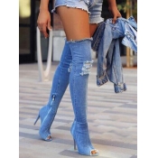 LW Ripped Raw Edge Thigh Denim Boots