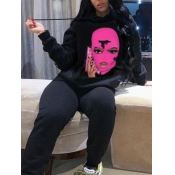 LW Street Hooded Collar Print Loose Tracksuit Set