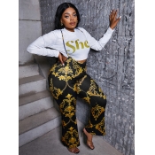 LW Plus Size Letter Print Crop Overall Pants Set