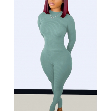 

LW BASICS Rib Knit Skinny Pants Set, Green