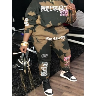 

LW Plus Size Tie Dye Lette PrintTracksuit Set, Camo
