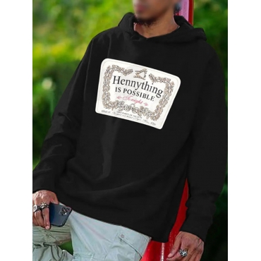 

LW Men Letter Print Oversized Hoodie, Black