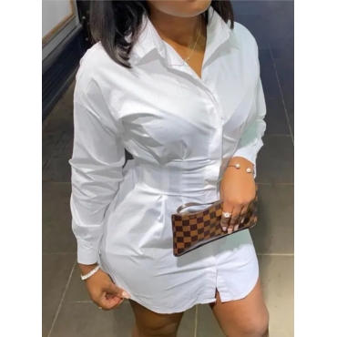 

LW Dropped Shoulder Button Design Shirt Dress, White