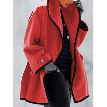 

LW Plus Size Striped Panel Button Design Wool, Red